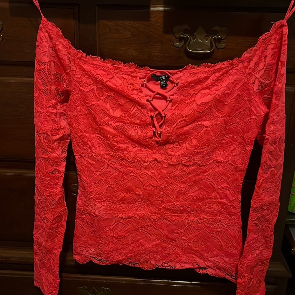 Pink lace off shoulder top